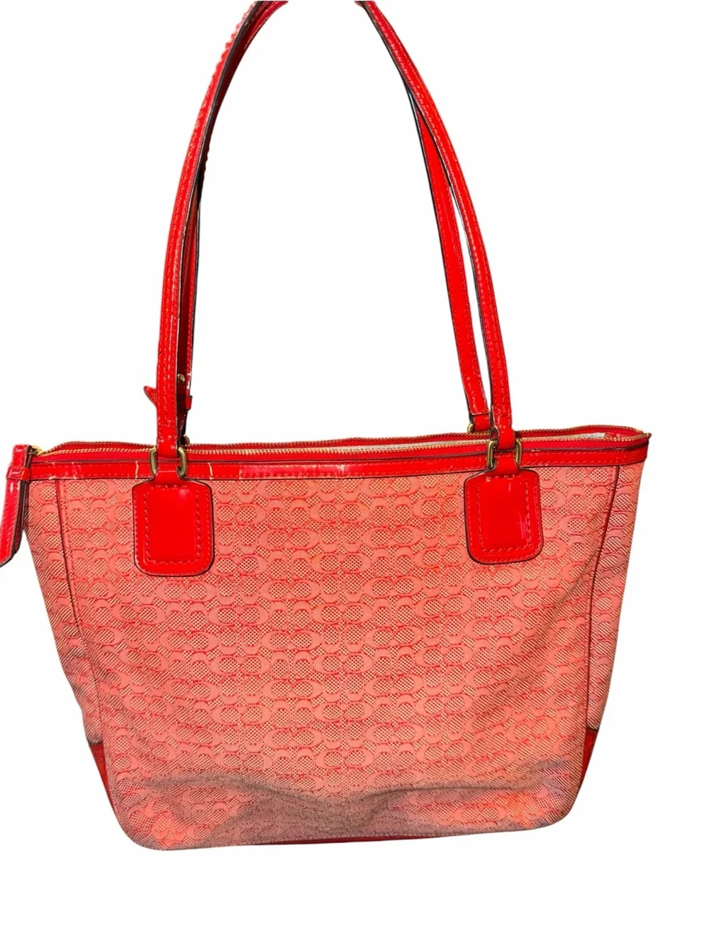 Coach Red Patterned Tote Bag